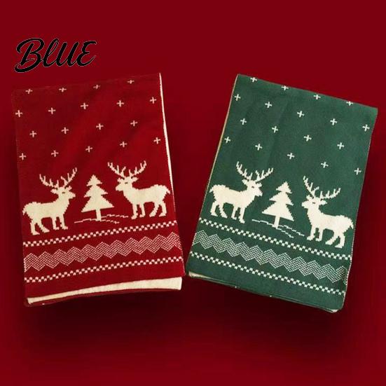 Winter Warm Knitted Scarf for Women Reversible Fair Isle Snowflake Reindeer Holiday Scarf Soft Long Wrap Christmas Festive Accessories Elk