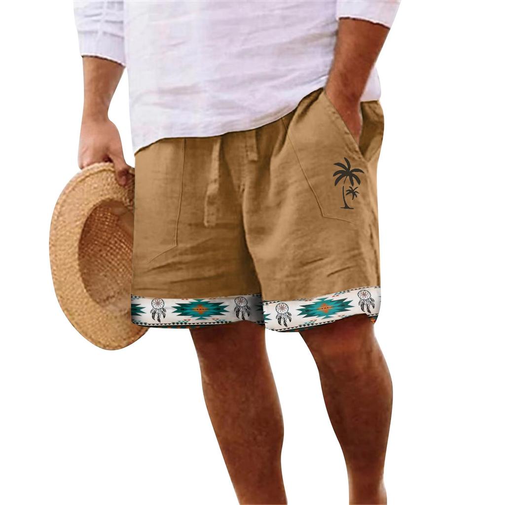 Men's Cotton And Linen Solid Color Lace-up Sweatpants Men's Shorts Casual Pants