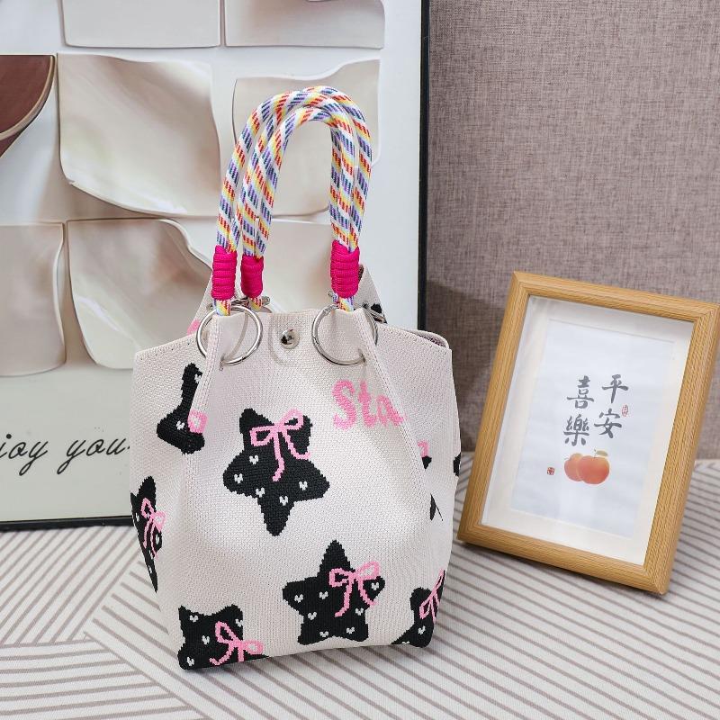 South East Asia Knitted Handbag Geometric Stripe Polka Dot Knitted Large Capacity Handbag Fashion Bucket Bag
