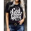 Plus Size Women's "To God Be The Glory" Geometric Print T-Shirt Stretchy Round Neck Short Sleeve Casual Spring Summer Comfort Top