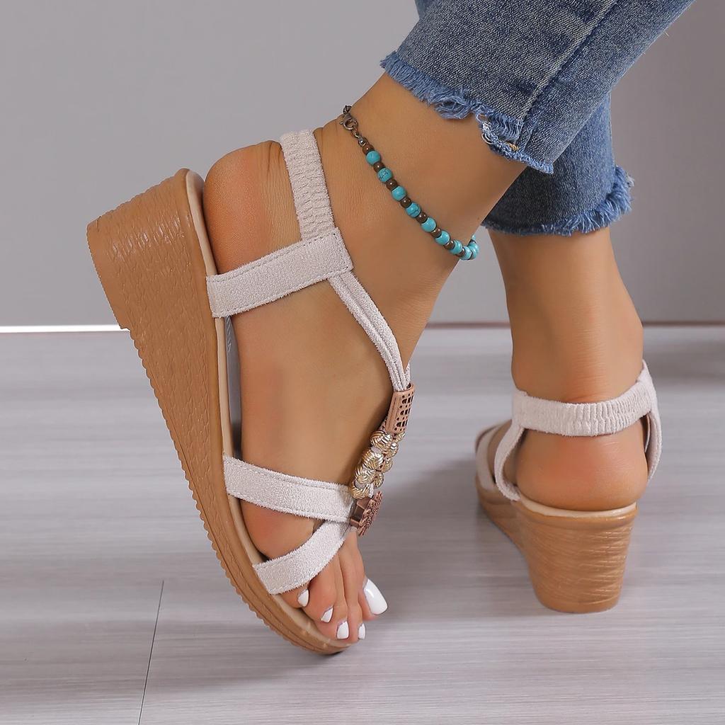 Fashion Wedge Sandals for Women Summer 2025 Comfortable Non Slip Beach Shoes Woman PU Leather Platform Roman Sandalias