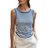 Women Striped Round Neck Drawstring Waist Slim Fit Sleeveless Tank Top Casual Commuter