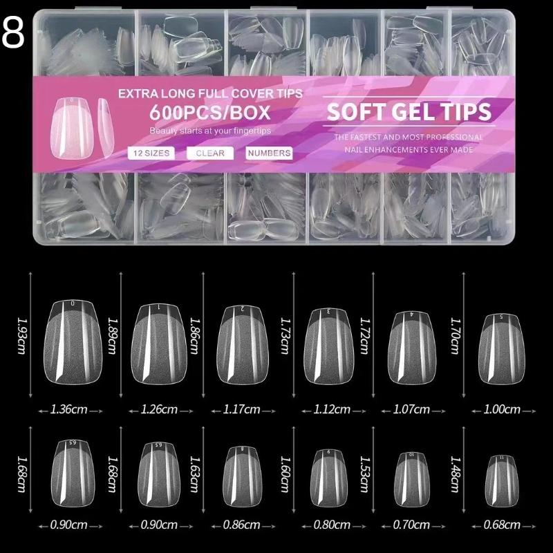 600Pcs Short Almond Soft Gel Nail Tips Full Cover False Nails for Acrylic Manicure Salon Home Press-On Nails