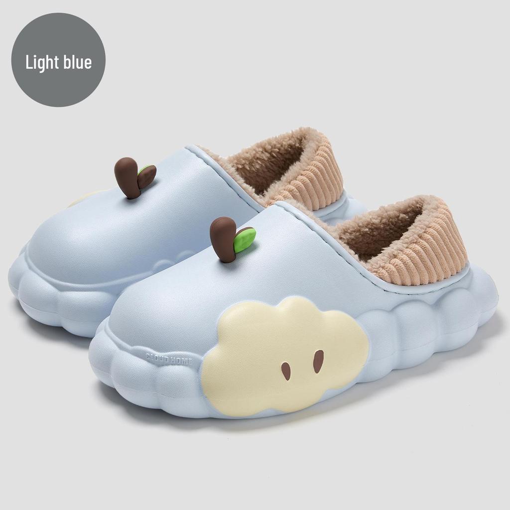 Women's Winter Cartoon Apple Cotton Slippers: Indoor Plush, Warm, Waterproof, Non-Slip Shoes