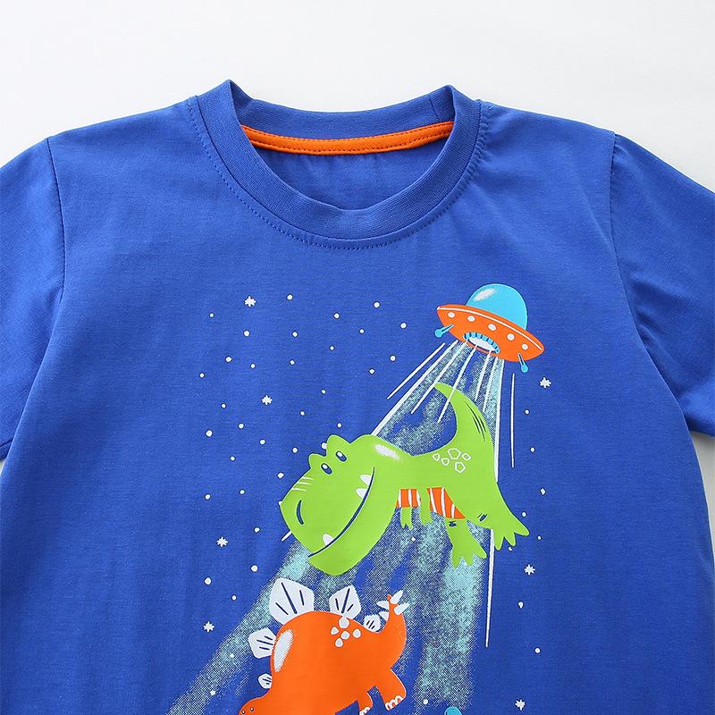 New summer boys' short-sleeved T-shirt pullover with dinosaur print