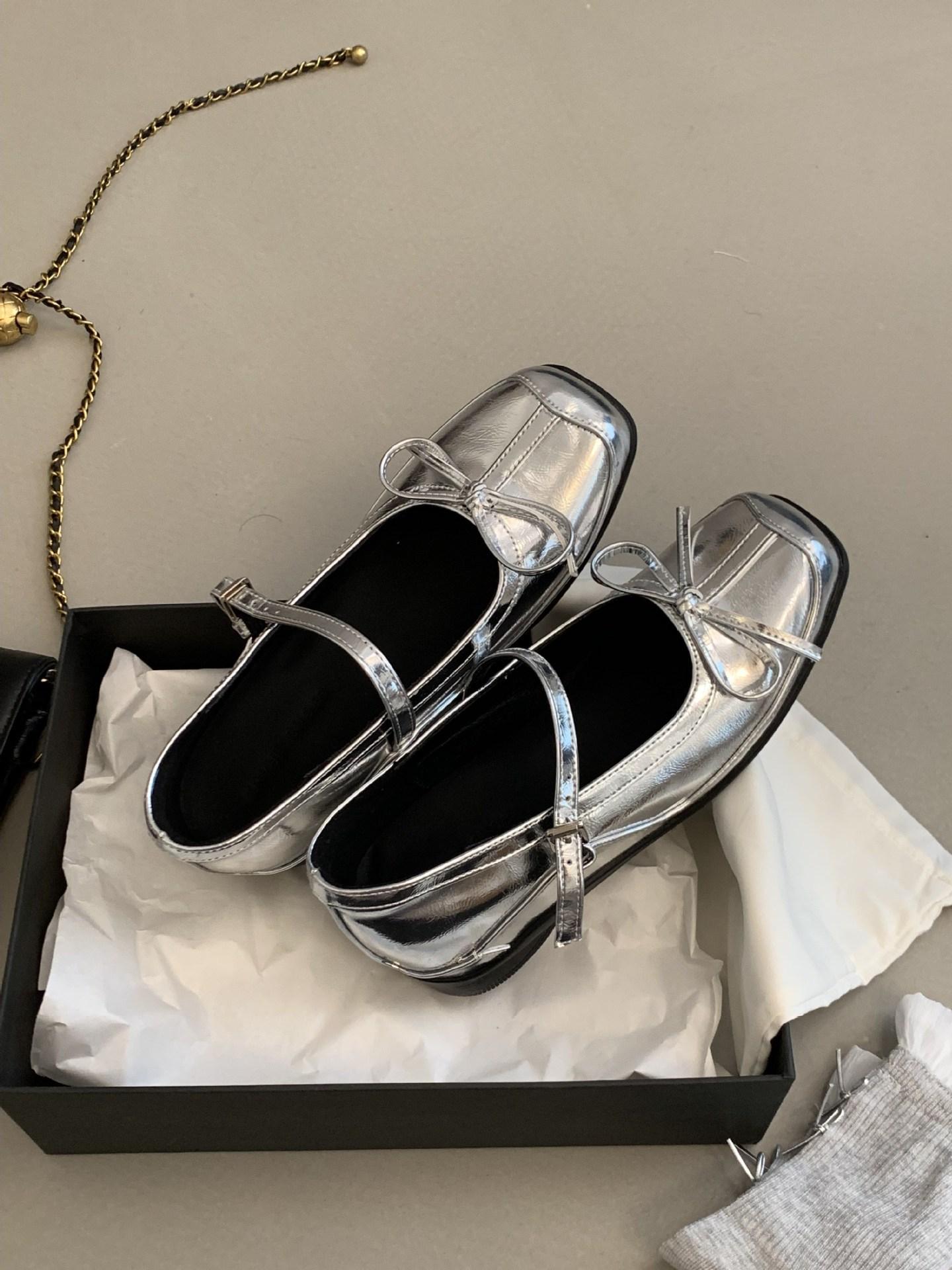 

Французские ретро туфли Мэри Джейн с мягкой подошвой и бантом, скрытая платформа 6 см, повседневная обувь 39 серебряный