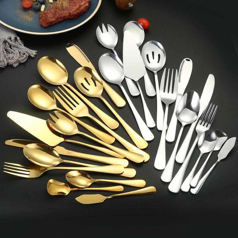 Stainless Steel Tableware Knives, Forks and Spoons Factory Hotel Western Food Golden Steak Knives, Forks and Spoons Four-piece Set