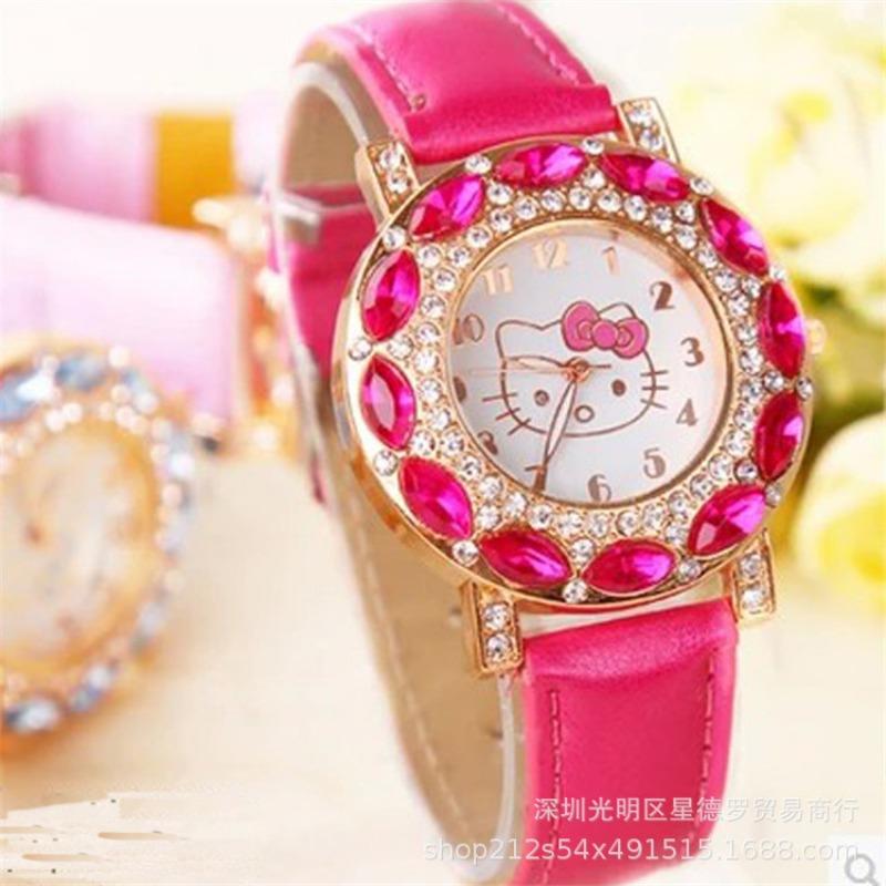 Children's Watch Girl Fashion Waterproof Quartz Watch Cartoon Cute Princess Powder KT Cat Elementary School Student Electronic Watch