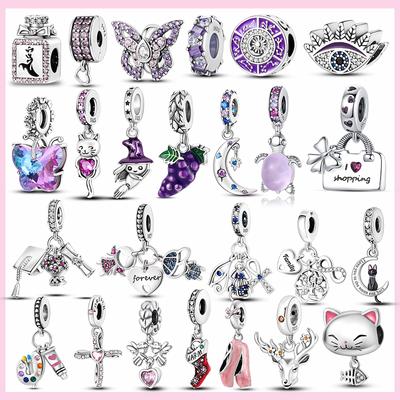 Nuovo ciondolo a forma di farfalla viola in argento sterling 925, albero della vita, luna, perline per gioielli con ciondolo originale per donne