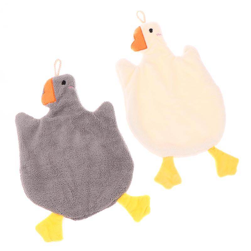 Kitchen Cleaning Cloths Cute Duck Soft Hand Towel Cartoon Absorbent Hanging Coral Fleece Wipe Clean Cloth Kids Hand Towels