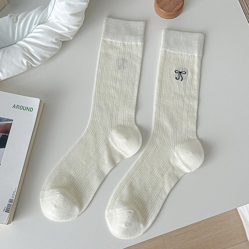 Women's Summer Thin Bowtie Breathable Mesh Tube Stack Socks