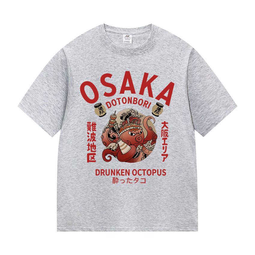 Funny Humor Osaka Dotonbori Graphic T-Shirt 90s Japanese Drunken Octopus Short Sleeve TShirt Unisex Fashion Harajuku Tees