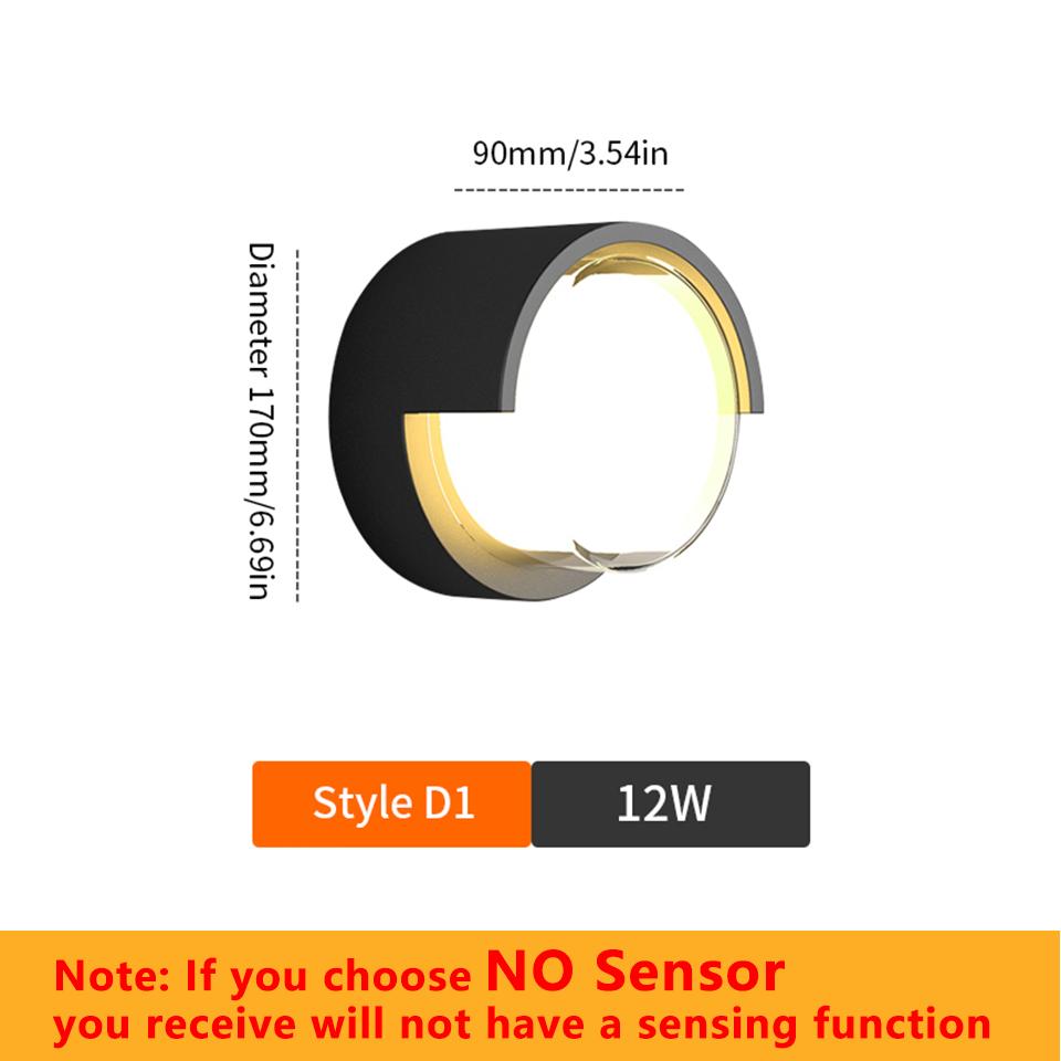 LED Wall Lamp Modern Motion Sensor Indoor/Outdoor AC85-265V 6W 12W Wall Light Waterproof IP66 For Garden Street Path Decoration