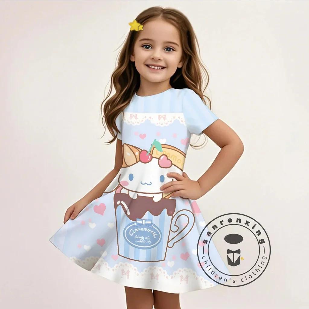 Sanrio Cinnamoroll 3D Print Dress Girls Summer New princess dress Casual Hot Selling Stylish Home Clothing Dresses