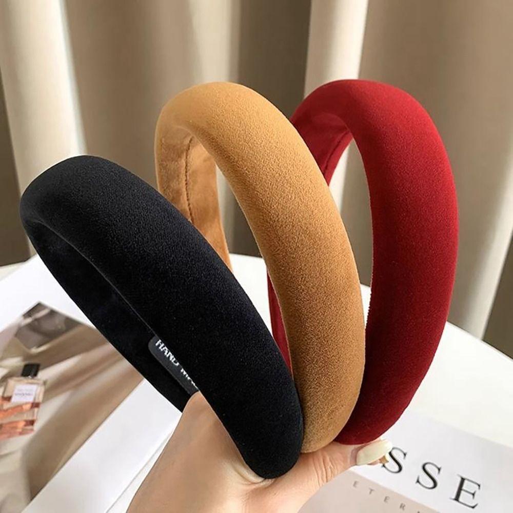 Solid Color Velvet Headbands Sponge Padded Thick Hair Hoop Bands Fashion Hair Hoop  Girls
