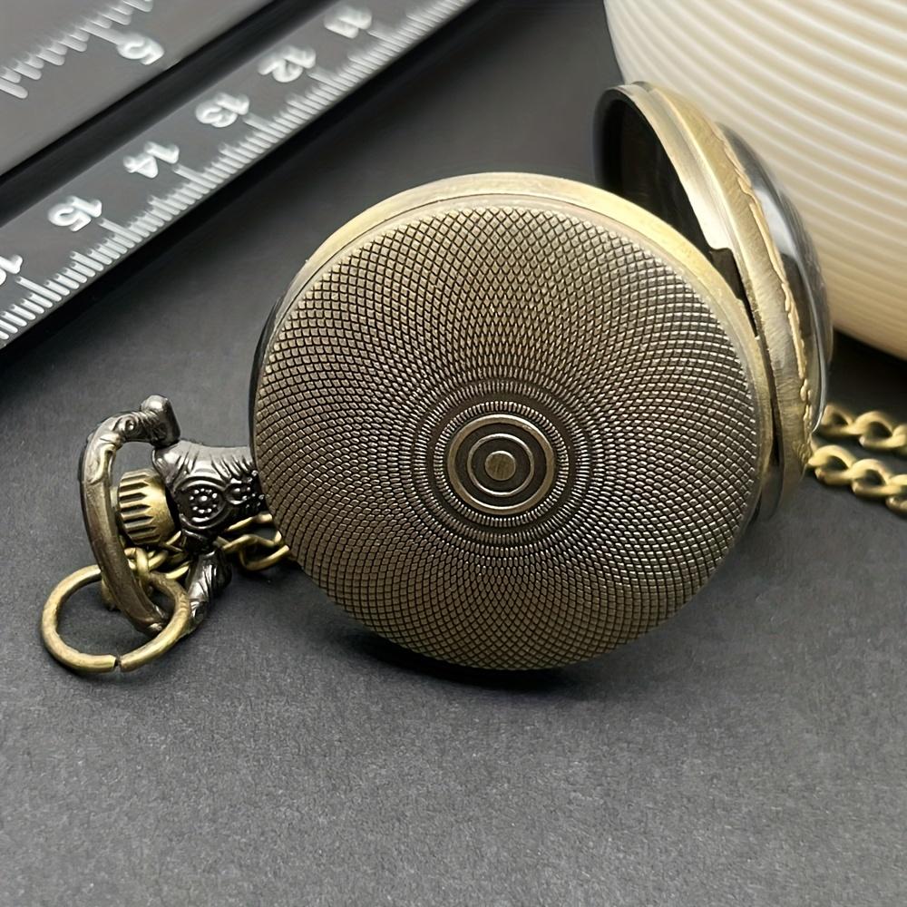Vintage Bronze American Flag Design with Eagle Mini Pocket Watch Necklace - Steel Quartz Movement, Non-Waterproof Watch for Men