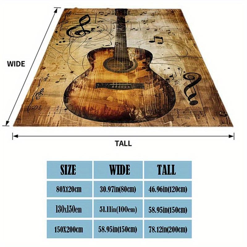 1pc Cozy Guitar & Music Note Print Polyester Blanket – Soft, Warm, and Tear-Resistant Throw for Sofa, Office, Bed, Camping, and Travel – All