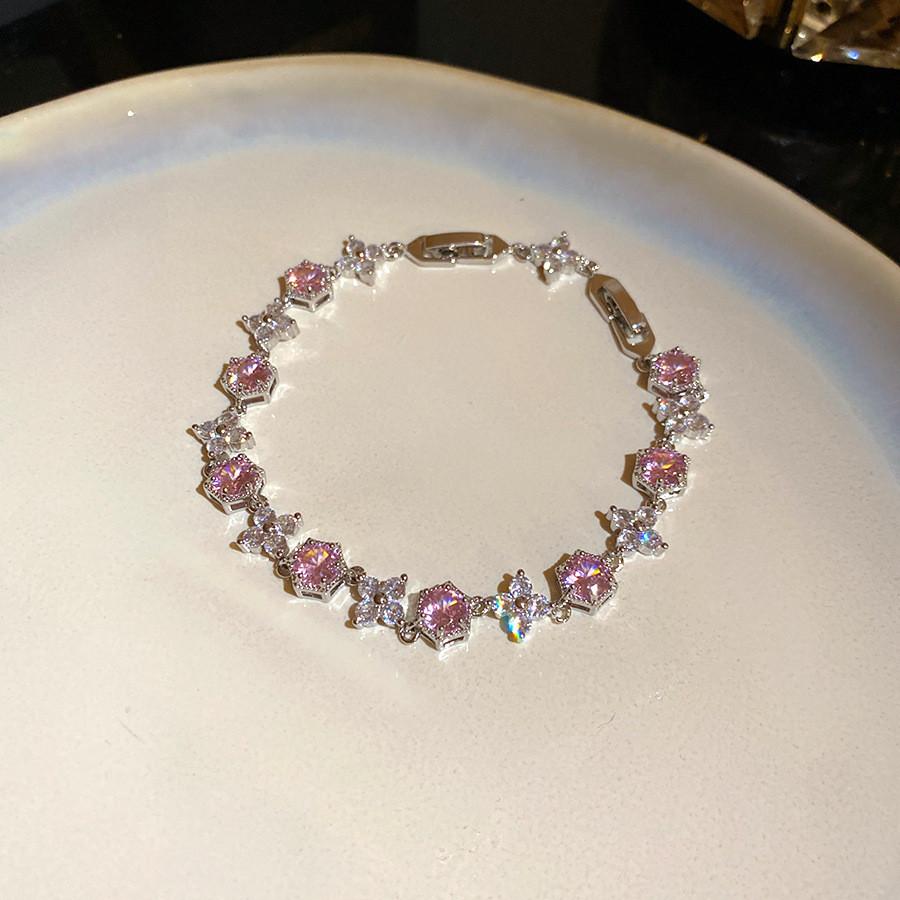 Floral Zircon Stone Womens Bracelet With Copper Material For Elegant Summer Fashion