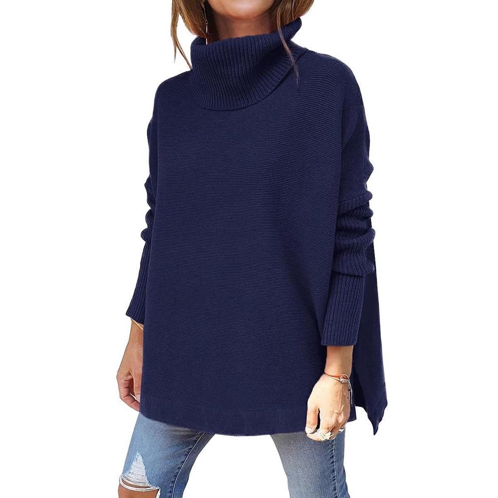 Women's High-Neck Batwing Sleeve Drawstring Knit Sweater