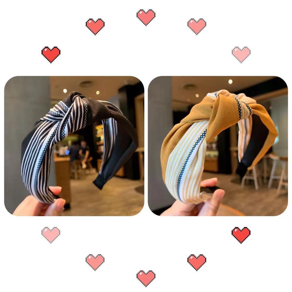 Striped yellow headband for women, versatile for outdoor face washing, simple Korean style headband, wide edge pressed hairpin, retro style