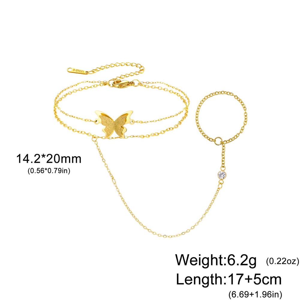 Butterfly Double Chains Bracelet Clear Zircon Finger Ring Bracelet for Women Stainless Steel Jewelry Birthday Gift 2026 New