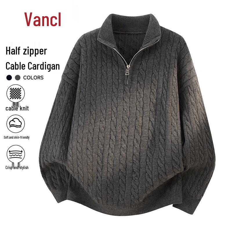 

VANCL Men s Half-Zip Cable Knit Sweater M