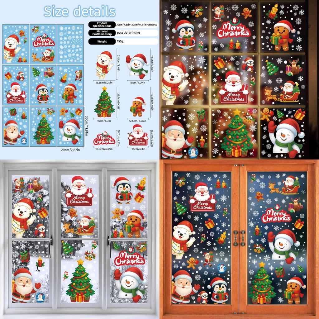 Pvc Christmas Festive Decals Decoration With Santa Reindeer Snowflake Snowman