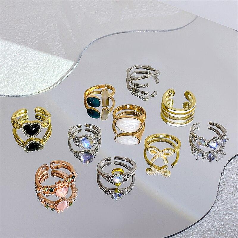 Buy Y2K Oil Drip Rings Set Kpop Geometric Crystal Rings Heart Angle ...