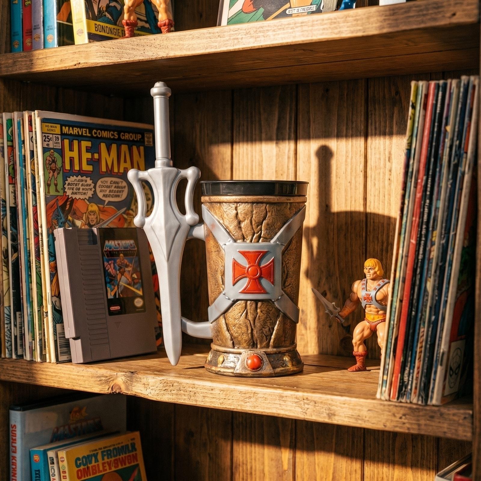 

Medieval Style Sword Handle Mug with Textured Barrel and Cross Emblem Design Durable Resin Material Collectible Drinkware for Home Office One Size