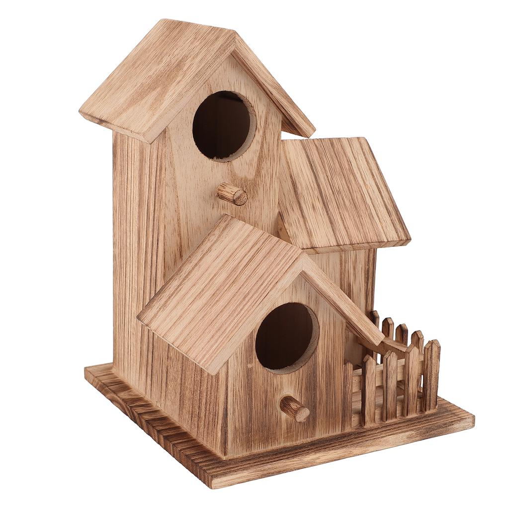 Wooden Bird House with Roofs Countryside Small Bird Nesting Cottage Feeder for Indoor Outdoor Courty