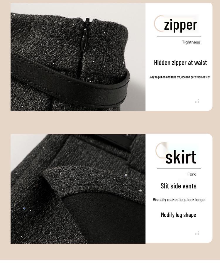 Women's High-Waist Sequin Wool-Blend A-Line Skort: Autumn/Winter 2025 Slimming Side-Slit Hip-Hugging Fashion