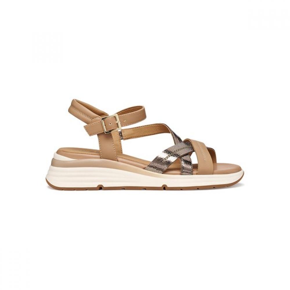 Geox Women S Comfort Wedge Diagonal Strap Sandal Elowinne Beige 8gx0ja6m5d 35(225)