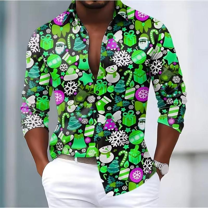 Рождественская мужская рубашка со снеговиком и снежинками, забавная рождественская рубашка на пуговицах, с длинным рукавом, забавная, для улицы, на праздник, весна-осень, с отложным воротником S