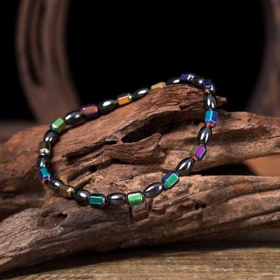 Rainbow Color Magnetic Hematite Stretchy Beaded Anklet for Men and Women Jewelry