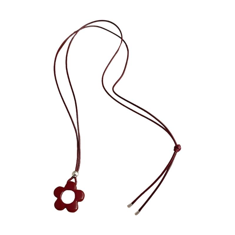 

Vintage Inspire Stturdy Resin Flower Pendant Necklace With Hollow Designs for Women Seek Modern Elegant Styles червоний