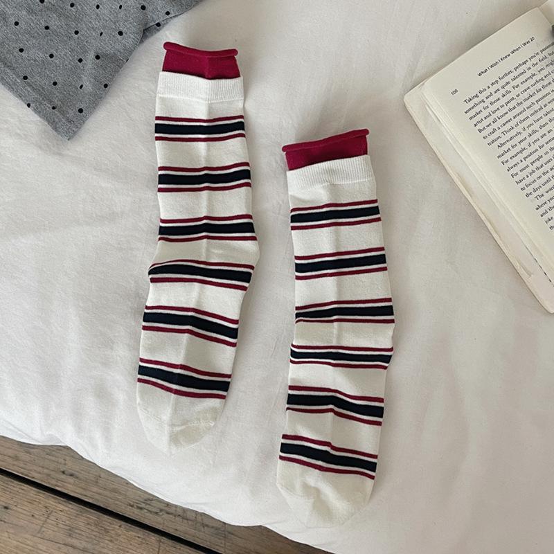 

Women s Miu-Style Striped Academy Mid-Calf Ruffle Socks - Spring/Summer Collection One Size