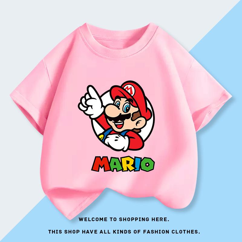 Super Mario Mario Male Child ShortSleeved Tshirt Cartoon Style Stylish Shirt for Children HalfSleeved Tshirt