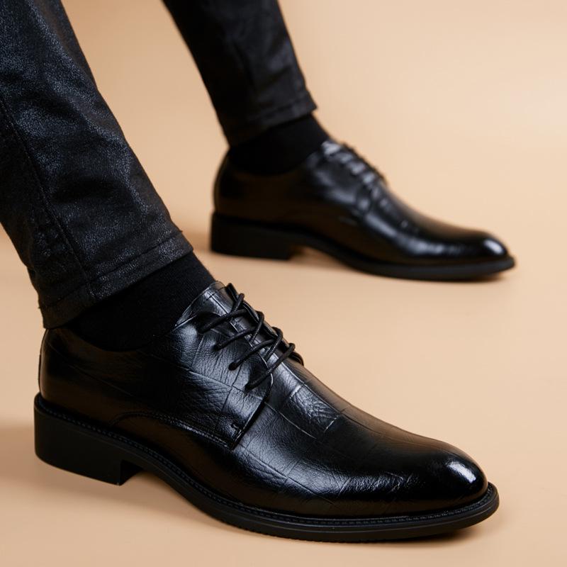 Men s Black Business Formal & Casual Leather Shoes - British Youth Trend Black