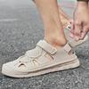 Summer Men's Leather Sandals Handmade Outdoor Ventilated Beach Slides Non-Slip Sole Casual Shoes