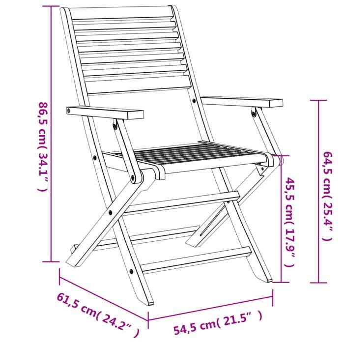 VidaXL Lot de 4 Chaises Pliables de Jardin, Sièges avec Dossier, Meubles de Patio Terrasse Extérieur, Moderne, Bois Massif 365738
