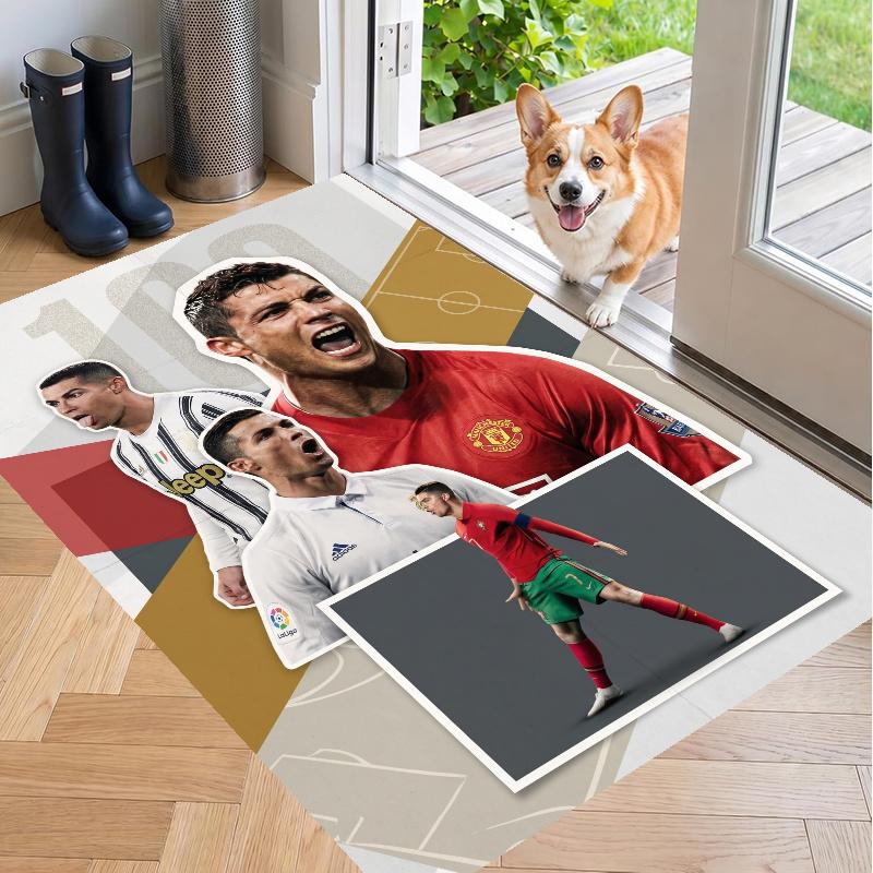 Crystal Velvet Rug with Cristiano Ronaldo Design, Soft Non-Slip Floor Mat for Living Room Bedroom Decor
