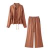 2026 Spring New Product European and American Cross-border Women's Clothing Wholesale Lace-up Waist Drape Shirt Trousers Set Two-piece Set