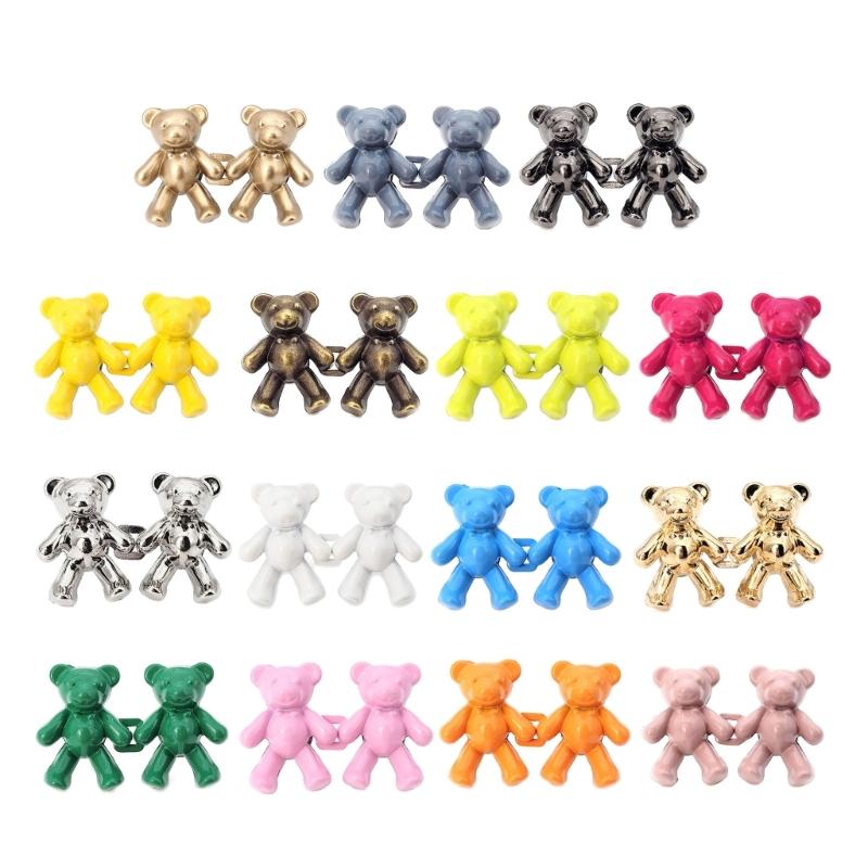 2Pcs Adjustable Jean Button Pins, Bear Shaped Waist Tightener Instant Jean Buttons for Jeans Pants, No Sewing Required