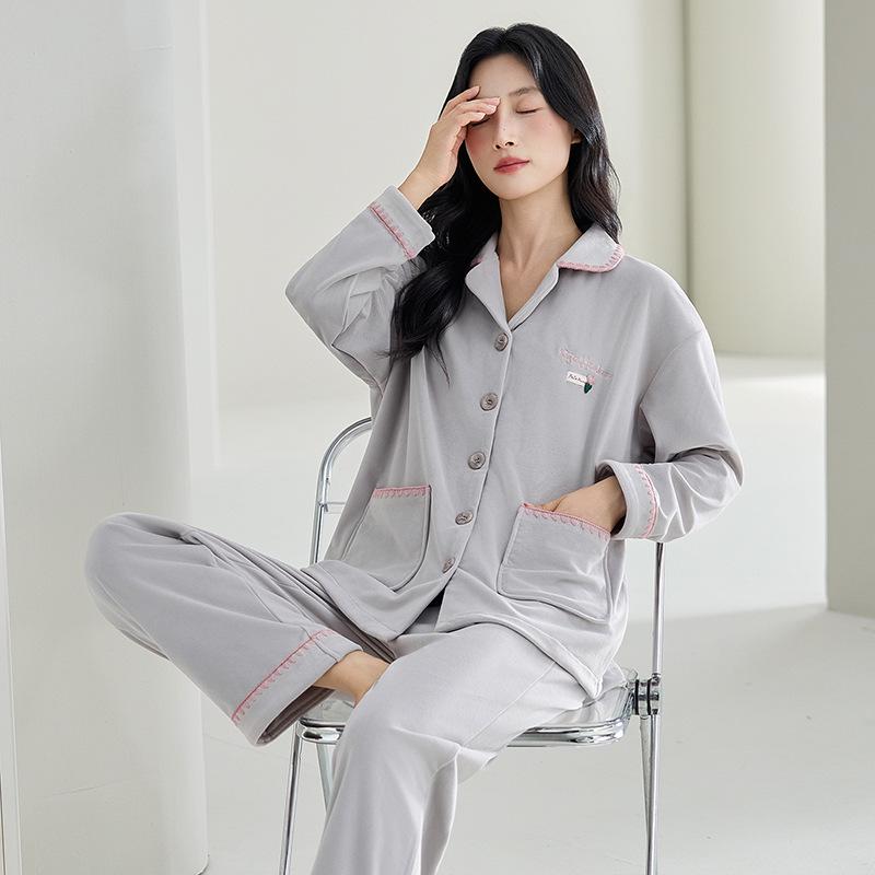 Женский теплый плюшевый комплект пижамы - Универсальный кардиган для осени/зимы 2025 Medium