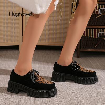 Fashion Leopard Creeper Sneakers Woman Autumn Faux Suede Platform Shoes Ladies Thick Sole Lace-up Dress Oxford Zapatos De Mujer