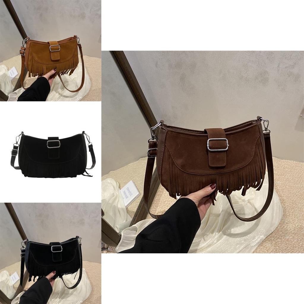Fashion Suede Tote Bag With Fringes For Travel And Casual Use