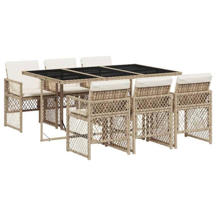 VidaXL Ensemble à manger de jardin et coussins 7 pcs beige poly rotin 3210730