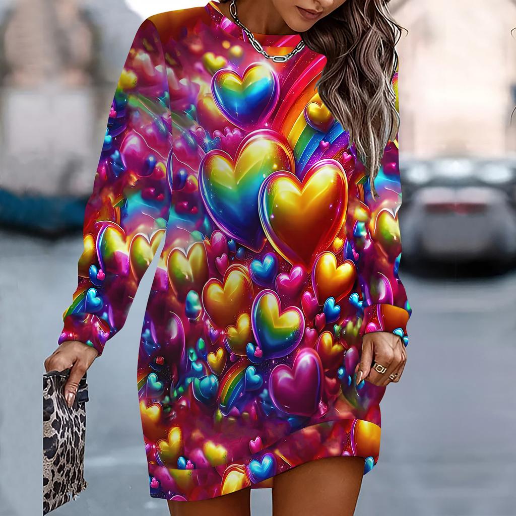 Damen Eleganter, Modischer, Trendiger und Lässiger Hoodie, 3D Herzsymbol Gedruckt Dreidimensionaler Schnitt Damen Langer Hoodie Valentinstagsgeschenk