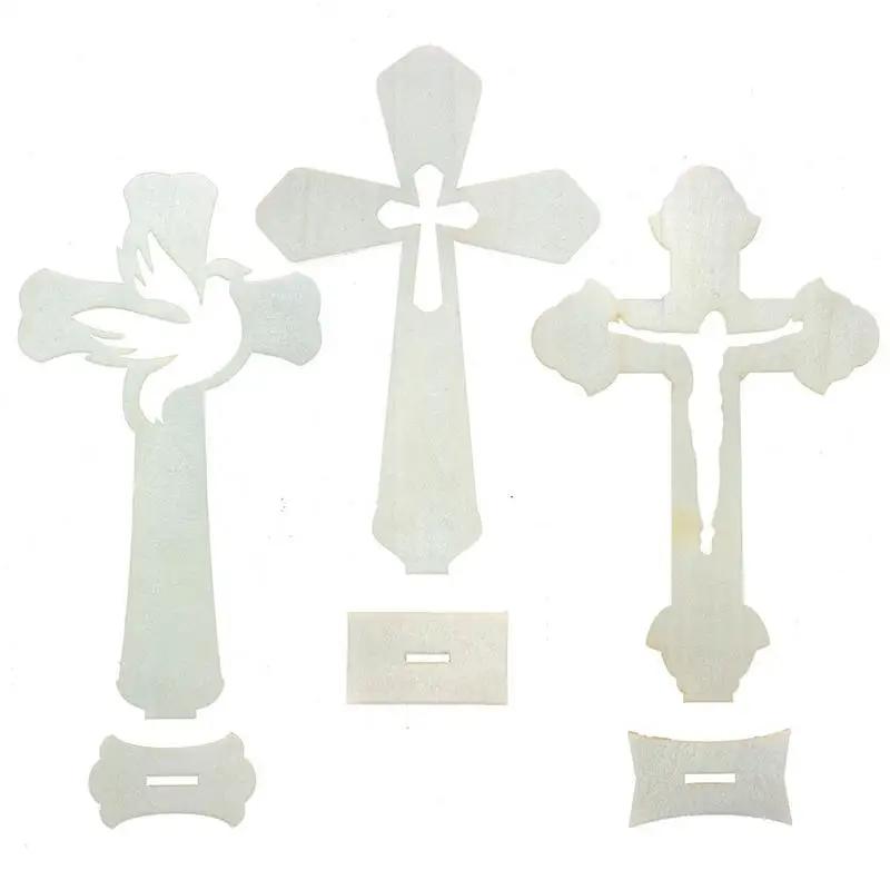 24PCS Wooden Crosses Standing Candlestick Projection Jesus Crucifix Christian Baptism Table Centerpieces First Communion Decor