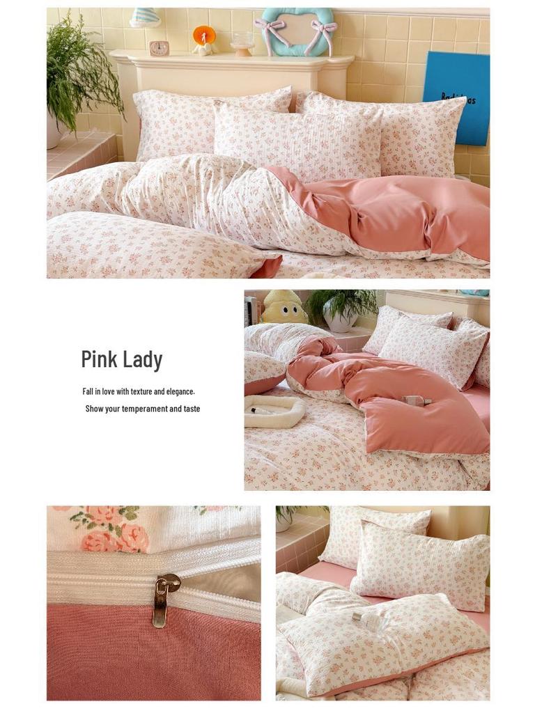 Class A Double Layer Gauze Floral Jacquard Bamboo Cotton Bedding Set - Fresh Design for Student Dormitory